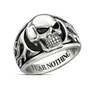 Gothic Punk Stainless Steel Skull Flaming Ring - Size 12